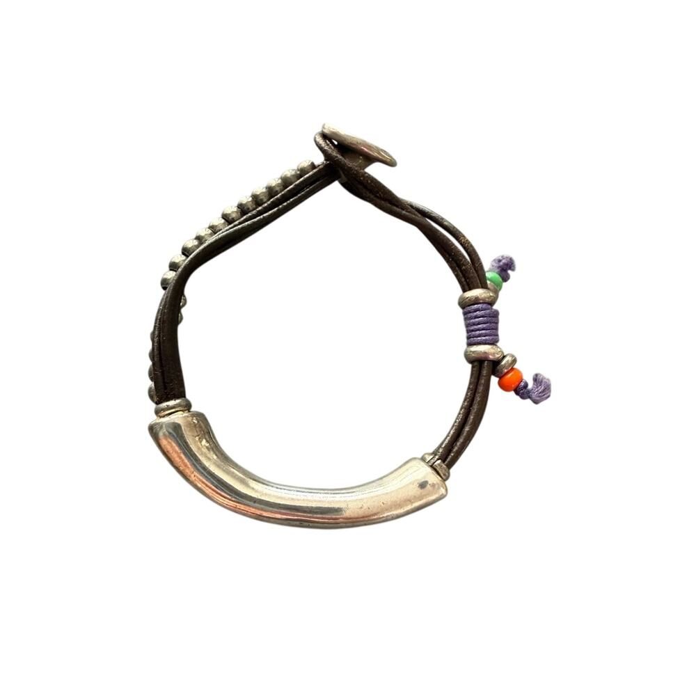 Uno de 50 Beaded Bar Leather Bracelet